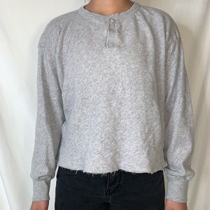Brandy Melville Light Grey Three Button Lightweight Cropped Sweater Henley